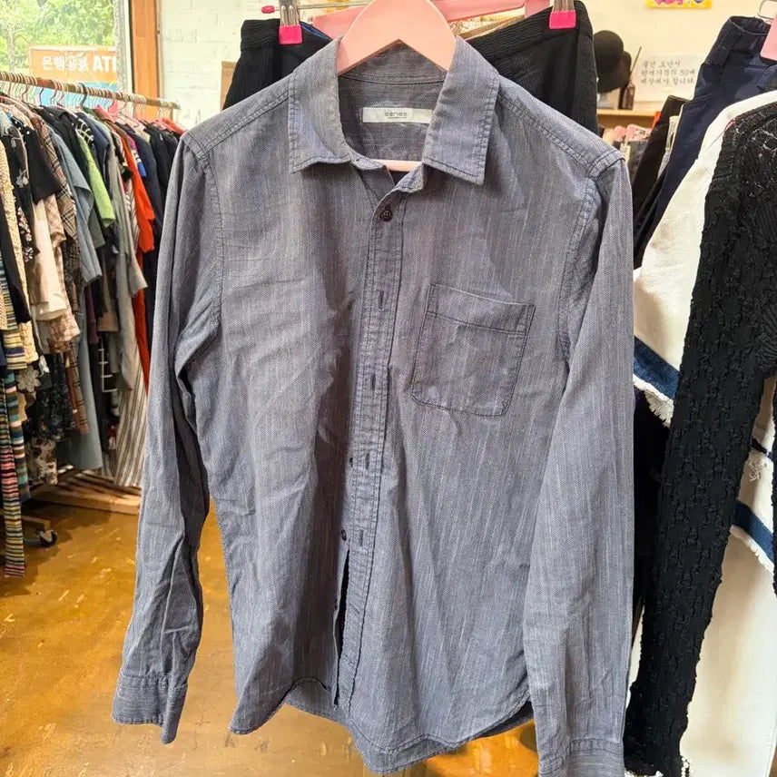 [BUNJANG] Serie Men's Navy Patterned Shirt / 시리즈 셔츠 남성용 네이비