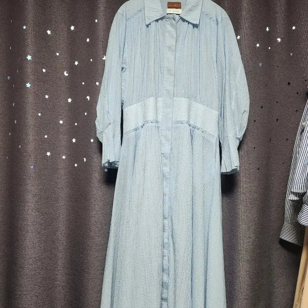 [BUNJANG] MICHAA Sky Blue Shirt Long Dress - Size 66 / 미사용 // 한섬 미샤 스카이블루 셔츠 롱원피스-66