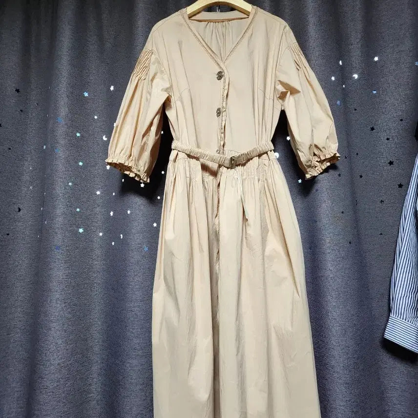 [BUNJANG] Mine Belted Apricot Long Dress (Size 66) / 새상품// 한섬 마인 벨티드 살구색  롱원피스-66