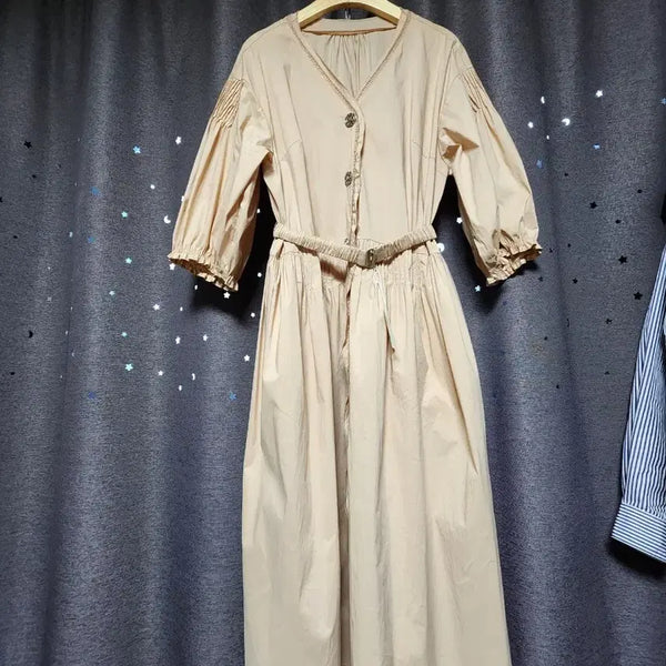 [BUNJANG] Mine Belted Apricot Long Dress (Size 66) / 새상품// 한섬 마인 벨티드 살구색  롱원피스-66