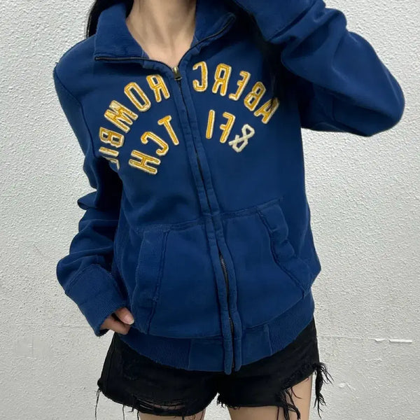 [BUNJANG] Abercrombie & Fitch Center Logo Blue Hoodie / 아베크롬비 센터로고 블루 후드집업