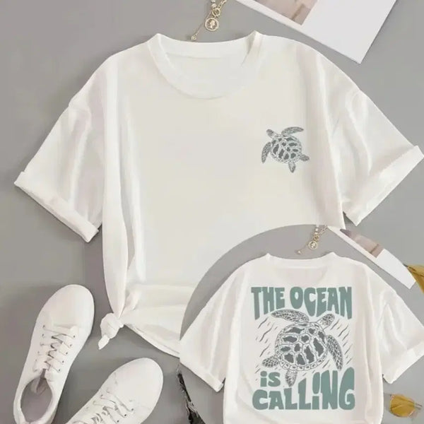 [BUNJANG] White Sea Turtle Graphic T-Shirt / 반팔 티셔츠 화이트 바다거북 프린팅