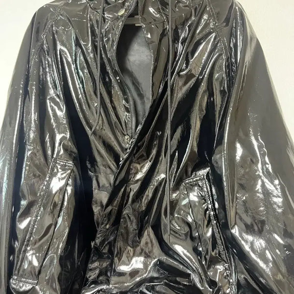 [BUNJANG] Glossy Hip Oversized Jumper Hoodie Black / 유광 글로시 힙 후드 오버핏 점퍼 블랙