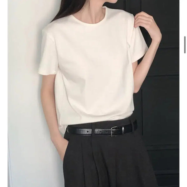 [BUNJANG] Basic Round Neck Short Sleeve T-Shirt / 기본 라운드넥 반팔 티셔츠 화이트