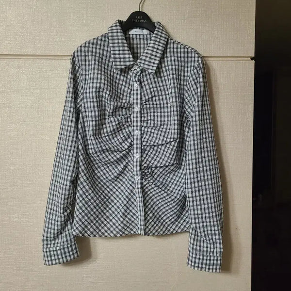 [BUNJANG] Vintage Shirring Check Long-Sleeve Collar Shirt / 빈티지 셔링 체크 긴팔 카라 셔츠 긱시크 공겜여주 지뢰 히메갸루 오네갸루