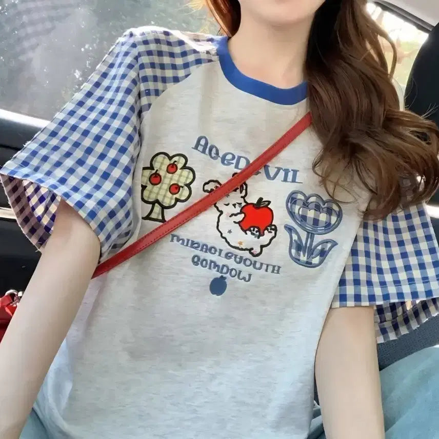 [BUNJANG] Check Pattern Short Sleeve T-Shirt / 체크 반팔 티셔츠