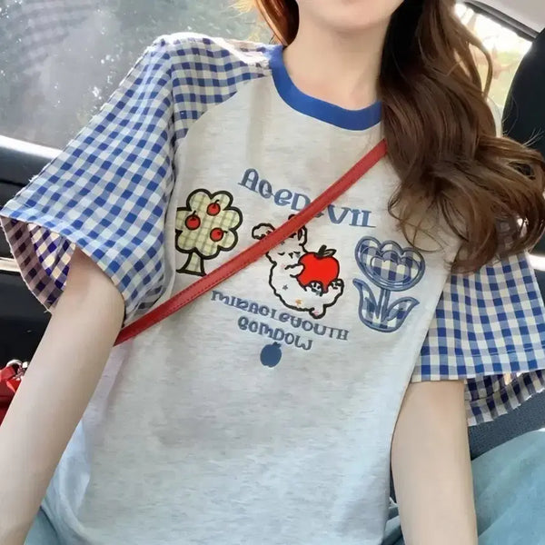 [BUNJANG] Check Pattern Short Sleeve T-Shirt / 체크 반팔 티셔츠