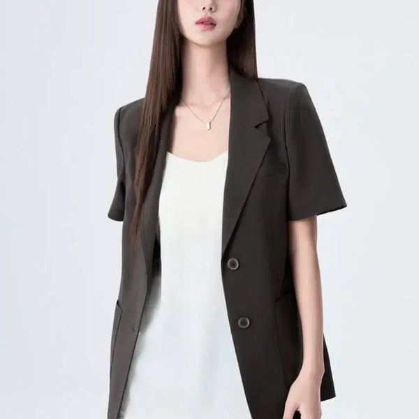[BUNJANG] Mixxo Wrinkle-Free Oversized Short-Sleeve Blazer / Mixxo 링클프리 오버핏 반팔자켓