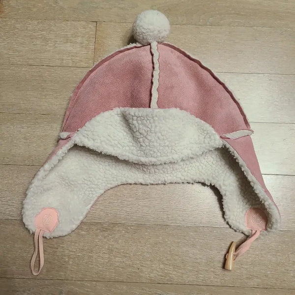 [BUNJANG] Vintage Pink 'Gunbam' Hat with Ear Flaps / 빈티지 핑크 군밤 모자 분홍 양털 떡볶이 단추 모리걸 하구미 비니 귀달이