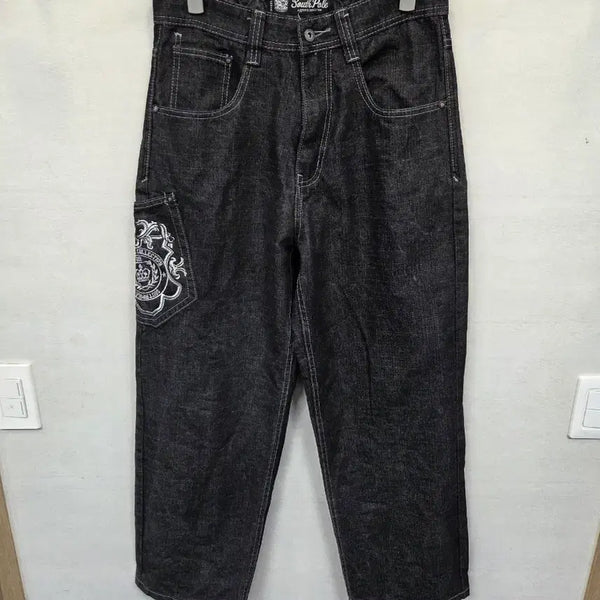 [BUNJANG] Southpole Vintage Hip Hop Silver Embroidered Logo Denim Pants 30 / 사우스폴 빈티지 힙합 실버 자수로고 데님팬츠 30