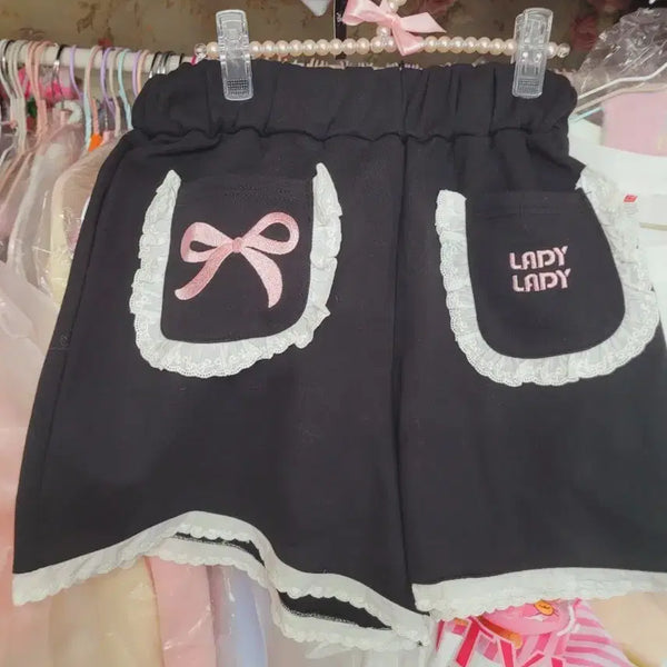 [BUNJANG] Black Lace Ribbon Pants / 블랙 레이스 리본 팬츠 레이스