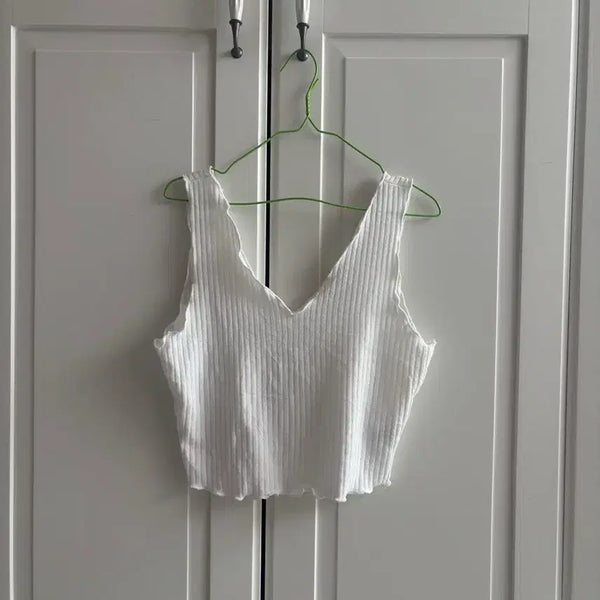 [BUNJANG] Ribbed Knit Sleeveless Crop Top White / 민소매 니트 화이트