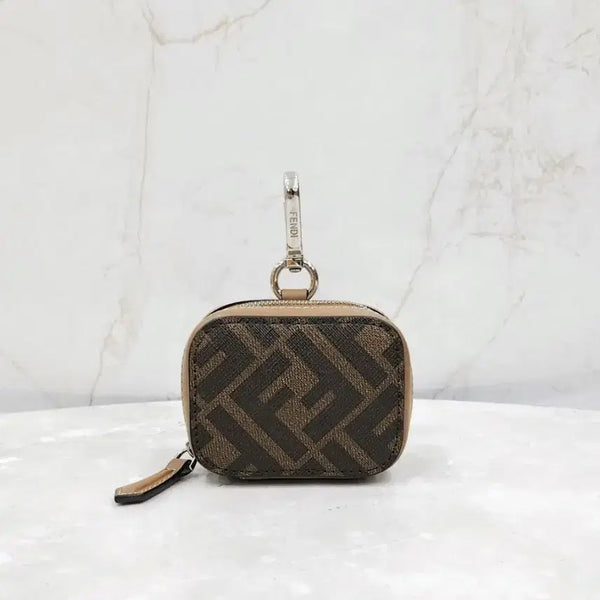 [BUNJANG] Fendi FF Zucca Coin Pouch Leather Keyring / 펜디 FF 주카 코인 파우치 레더 키링 7AS116
