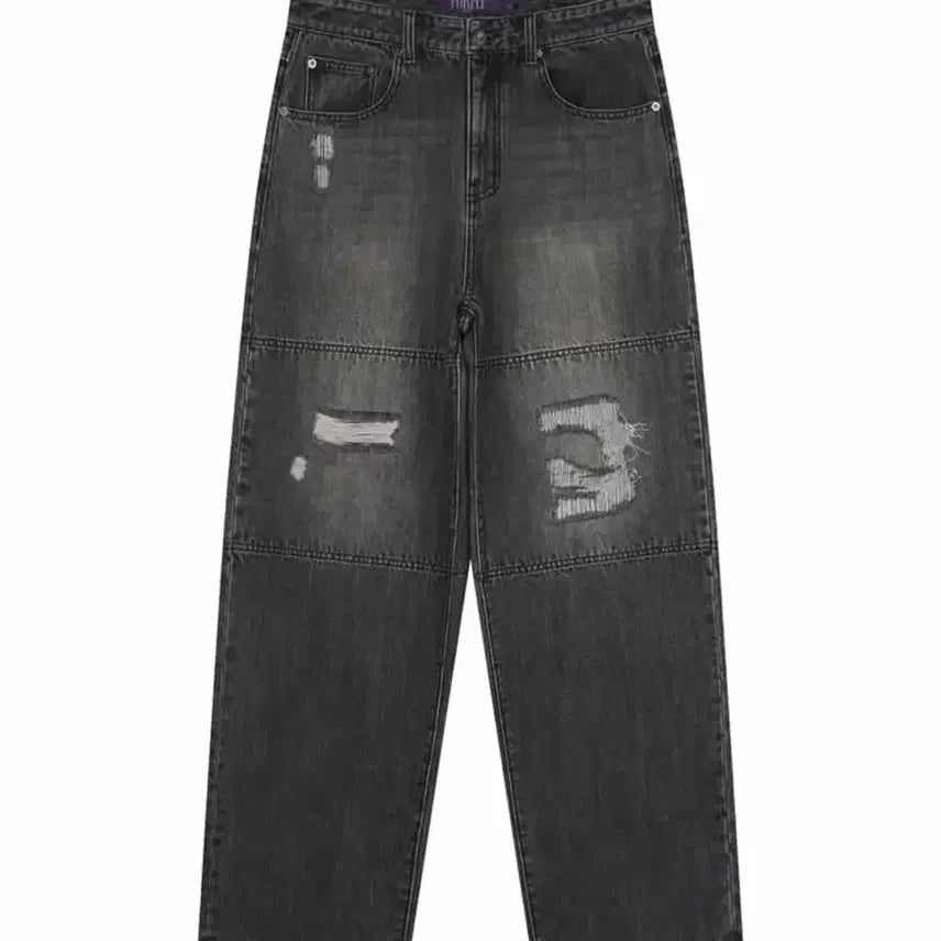[BUNJANG] Beslow Distressed Double Knee Denim Pants (32) Gray / 비슬로우 디스트레스드 더블 니 데님 팬츠 (32) 그레이