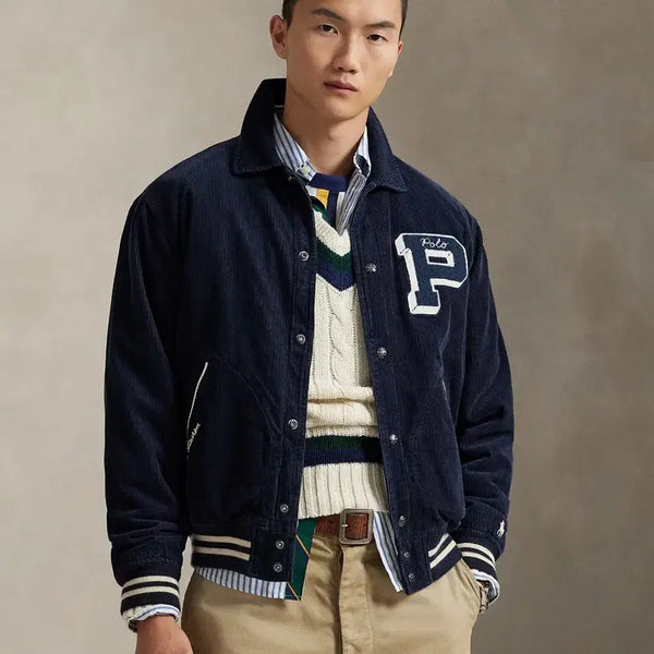 [BUNJANG] Polo Ralph Lauren Corduroy Varsity Jacket Navy M / 폴로 코듀로이 바시티 M