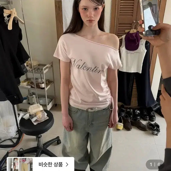 [BUNJANG] Baydely Off-the-Shoulder Shirred Short-Sleeve T-Shirt / 베이델리 오프숄더 셔링 반팔 티셔츠