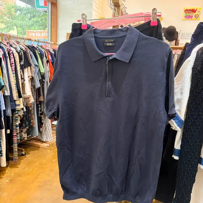 [BUNJANG] Massimo Dutti Collar Short Sleeve T-Shirt Navy / 마시모두띠 카라 반팔 네이비