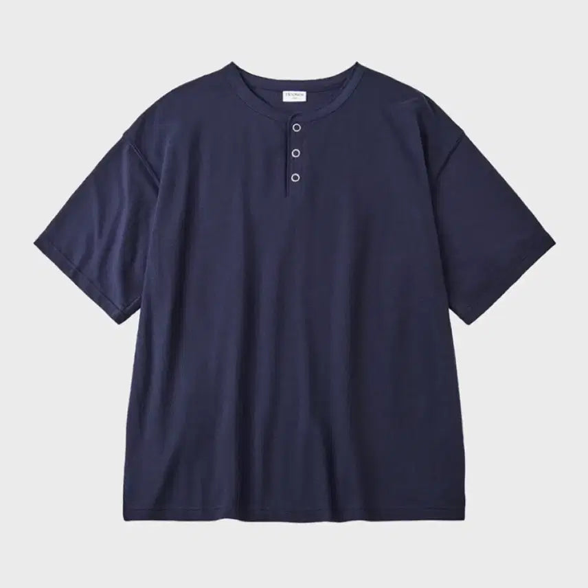 [BUNJANG] Hubs Ring Snap Rough Henley Neck Short Sleeve T-Shirt (L) Navy / 후브스 링 스냅 러프 헨리넥 반팔 티 (L) 네이비