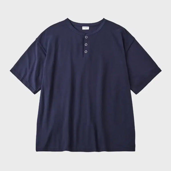 [BUNJANG] Hubs Ring Snap Rough Henley Neck Short Sleeve T-Shirt (L) Navy / 후브스 링 스냅 러프 헨리넥 반팔 티 (L) 네이비