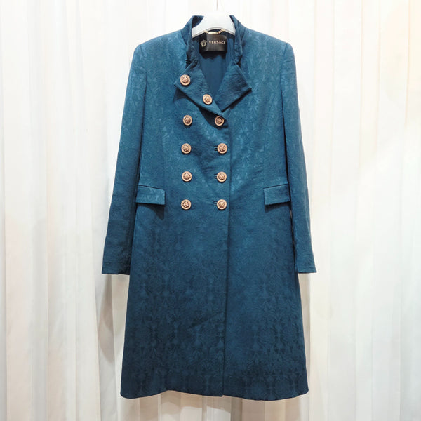 [BUNJANG] Versace Teal Double-Breasted Coat / S 베르사체 청록색 더블 브레스트 코트 C520