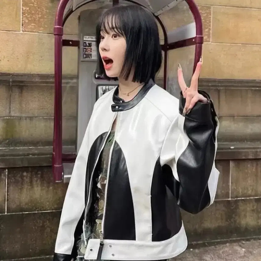 [BUNJANG] DEVEAUPE Winter Jennie Biker Leather Jacket / 데비어퍼 윈터 제니 바이커 레더 자켓