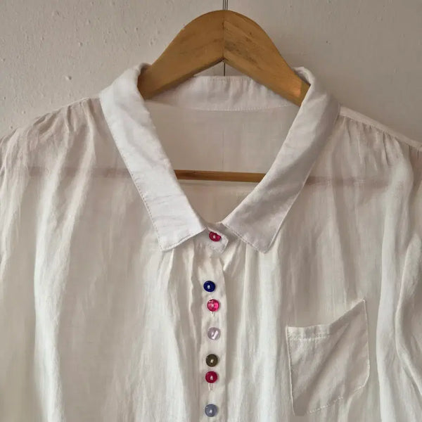 [BUNJANG] Women's Linen Button Blouse Shirt / 여성 컬러 버튼 린넨 블라우스셔츠