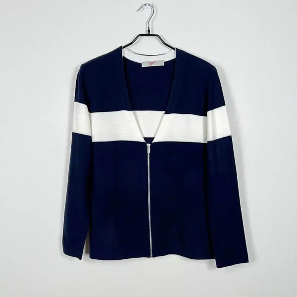 [BUNJANG] 8 Seconds Navy Knit Zip-Up V-Neck Cardigan (Size S) / 에잇세컨즈/니트 집업 가디건 브이넥 남S 90/라덴
