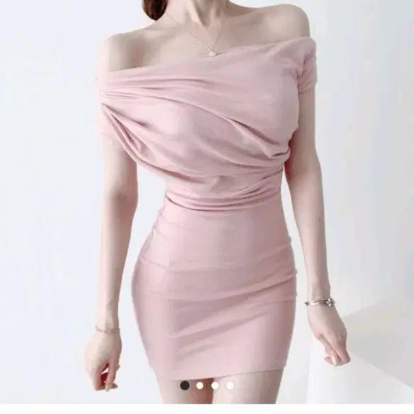 [BUNJANG] Peach Mode Daisy Shirring Off-Shoulder Mini Dress / 피치모드 핑크 원피스