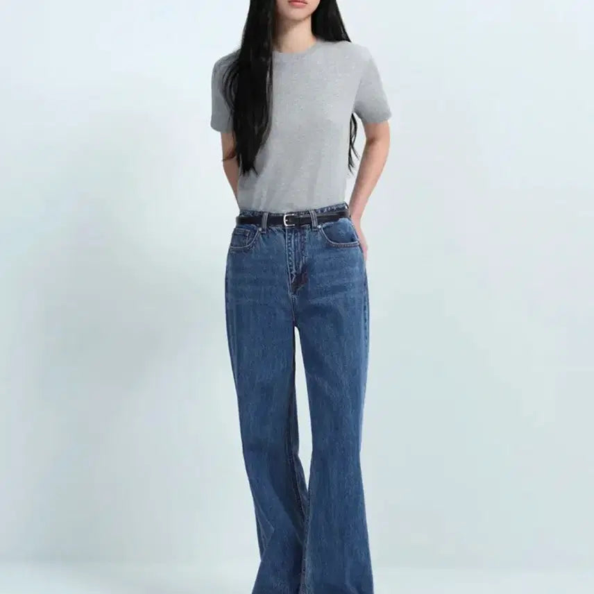 [BUNJANG] Women's Wide Denim Pants [Medium Indigo] 25 / 우먼즈 와이드 데님 팬츠 [미디엄 인디고] 25