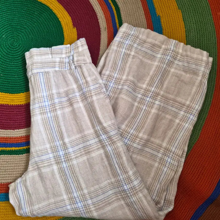 [BUNJANG] Women's Checked Linen High-Waisted Pants - Size M / 여성 체크린넨하이웨스트팬츠 M사이즈
