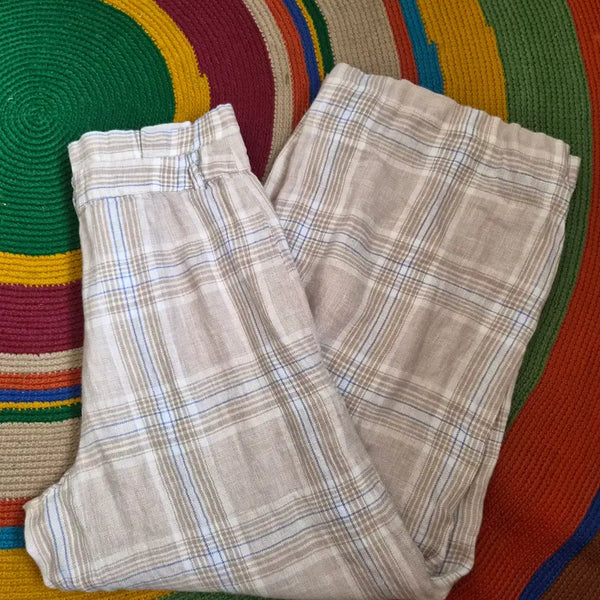 [BUNJANG] Women's Checked Linen High-Waisted Pants - Size M / 여성 체크린넨하이웨스트팬츠 M사이즈