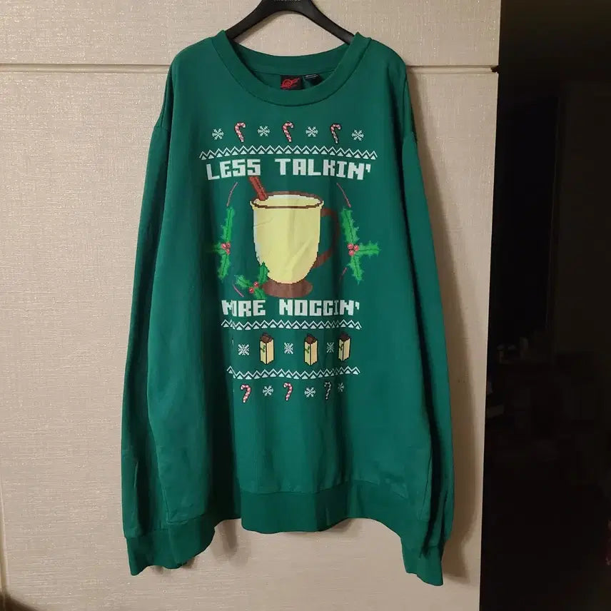 [BUNJANG] Vintage Christmas Pixel Long Sleeve Sweatshirt Oversized / 빈티지 크리스마스 프린팅 픽셀 긴팔 맨투맨 티셔츠 기모 오버핏 빅사이즈