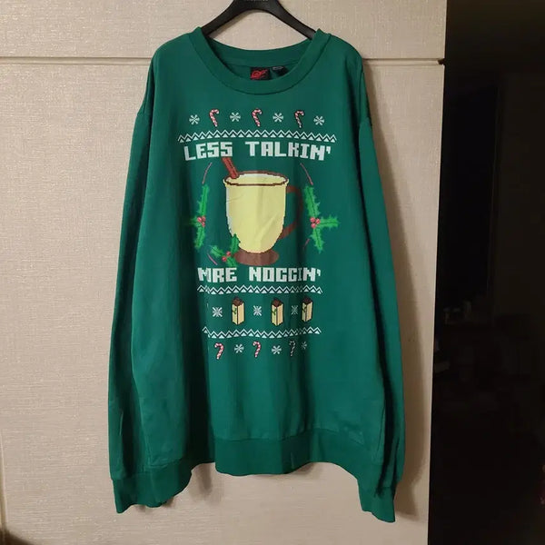 [BUNJANG] Vintage Christmas Pixel Long Sleeve Sweatshirt Oversized / 빈티지 크리스마스 프린팅 픽셀 긴팔 맨투맨 티셔츠 기모 오버핏 빅사이즈