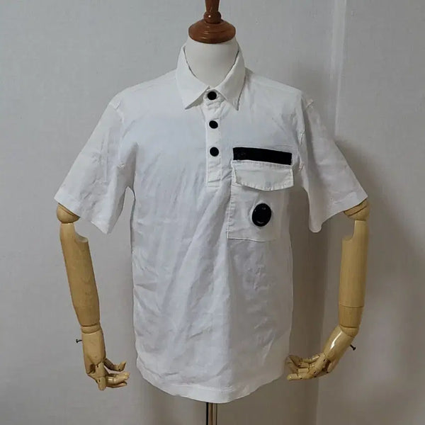 [BUNJANG] CP Company White Short Sleeve Polo Shirt / CP 씨피컴퍼니 화이트 반팔 카라티 95