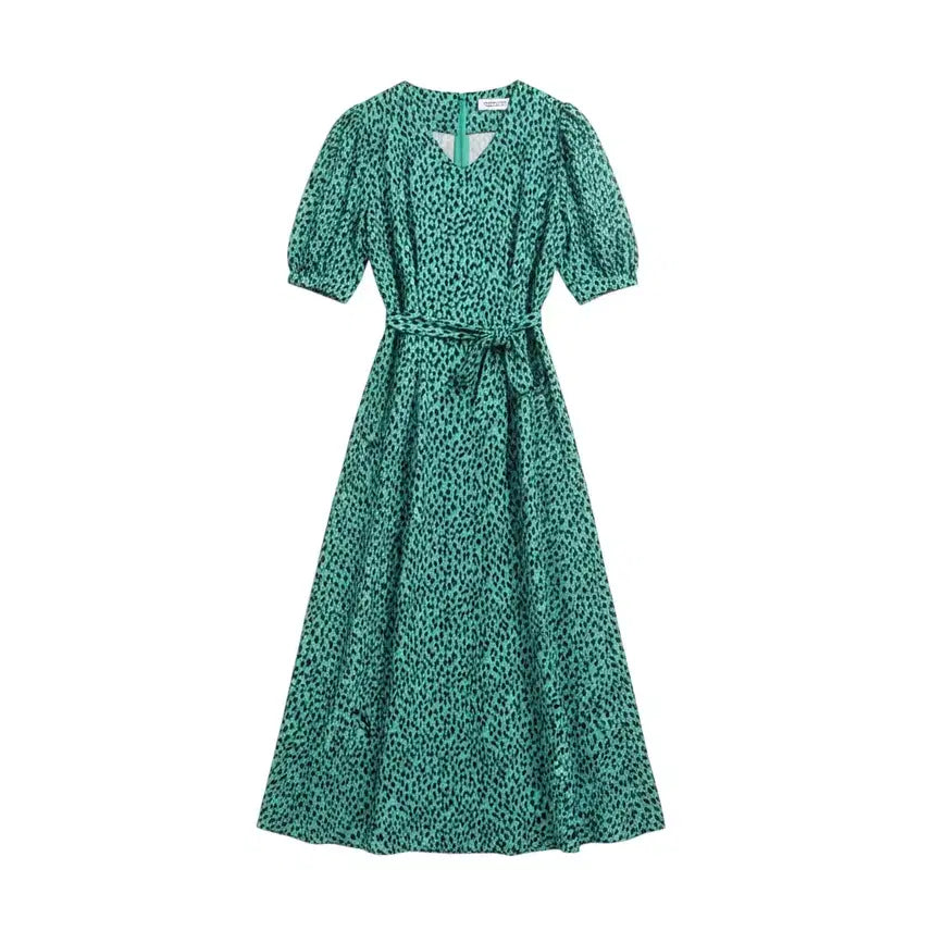 [BUNJANG] Women's Black Card Leopard Print Waist Tie Dress / 여성F/ 블랙카드 허리끈 레오파드 원피스 0-18