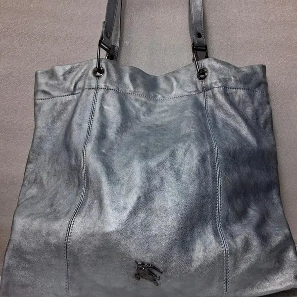 [BUNJANG] Burberry Authentic Silver Leather Tote Bag / 버버리정품실버토트백