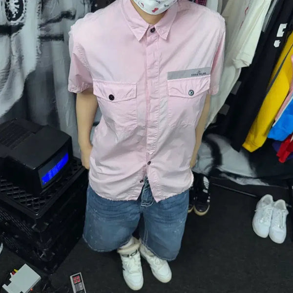 [BUNJANG] Stone Island Pink Short Sleeve Shirt / 스톤아일랜드 핑크 반팔 셔츠