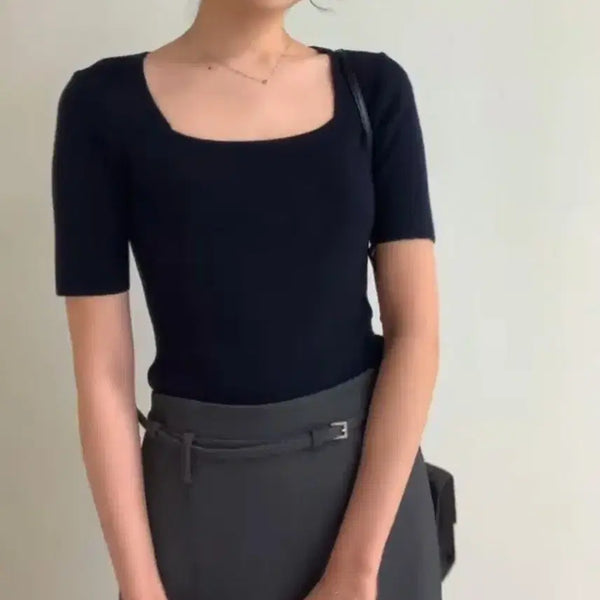[BUNJANG] SIE Ella Square Neck Knit Navy Free Size / (새상품)시에SIE 엘라 스퀘어넥 니트 네이비 F