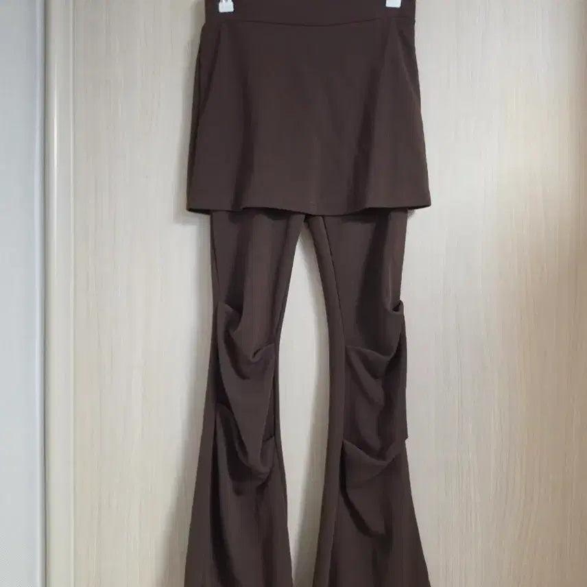 [BUNJANG] Shirring Wrap Skirt Flare Pants Brown / 셔링 랩 스커트 부츠컷바지 브라운