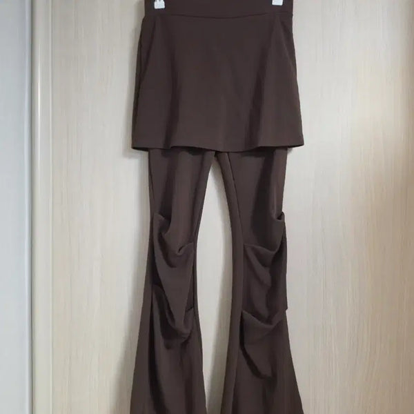 [BUNJANG] Shirring Wrap Skirt Flare Pants Brown / 셔링 랩 스커트 부츠컷바지 브라운