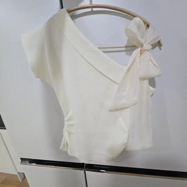 [BUNJANG] One Shoulder Ribbon Knit Top / 에이블리 원숄더리본 니트티