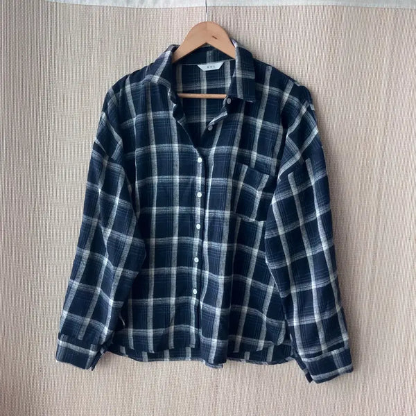 [BUNJANG] Many Many Mode Checked Shirt Navy / 매니매니모드 bol 제작 체크 셔츠 네이비