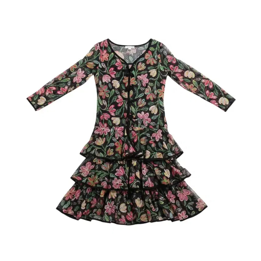[BUNJANG] Women's Floral See-through Tiered Dress Black / 여성F/ 플로럴 시스루 캉캉원피스BK 0-25