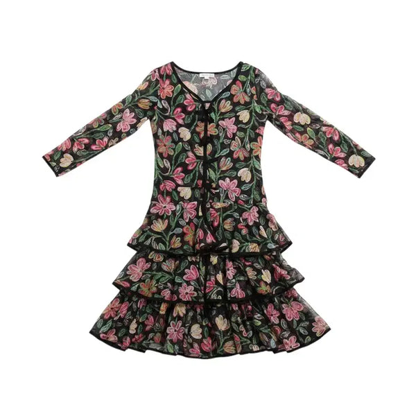 [BUNJANG] Women's Floral See-through Tiered Dress Black / 여성F/ 플로럴 시스루 캉캉원피스BK 0-25