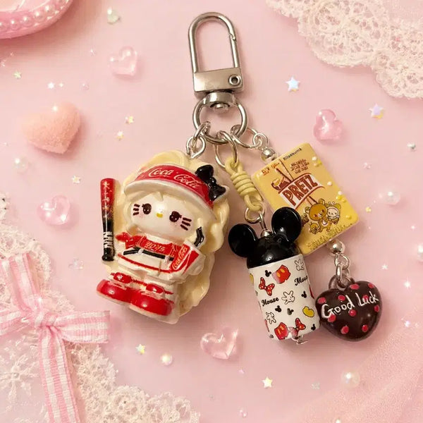 [BUNJANG] Baseball Kitty Collaboration Handmade Beaded Pendant Keychain / 야구 키티 콜라보 핸드메이드 비즈 팬던트 키링