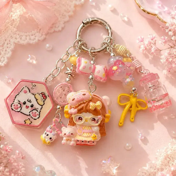 [BUNJANG] Handmade Hello Kitty Figure Beaded Keychain / 키티 피규어 핸드메이드 비즈 키링 아크릴