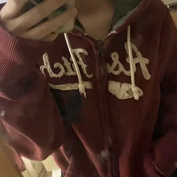 [BUNJANG] Abercrombie & Fitch Burgundy Y2K Vintage Hoodie / 아베크롬비 후드집업 버건디 y2k 빈티지