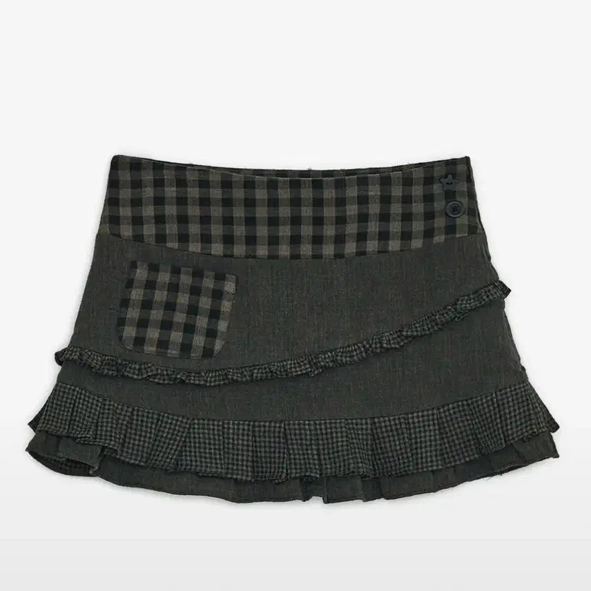 [BUNJANG] Hug Your Skin Check Ruffle Mini Skirt (Brown) / 허그유어스킨 체크 러플 미니 스커트(브라운)