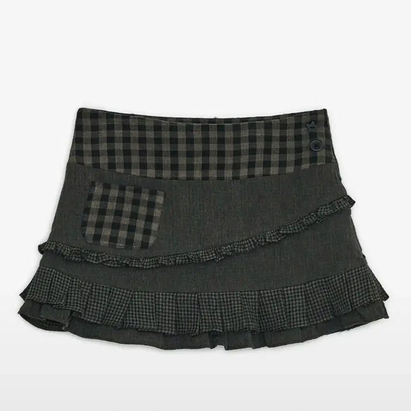[BUNJANG] Hug Your Skin Check Ruffle Mini Skirt (Brown) / 허그유어스킨 체크 러플 미니 스커트(브라운)