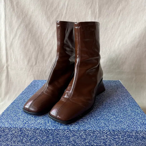 [BUNJANG] Paloma Wool Helma Square Ankle Boots Brown Leather Size 37 / 팔로마울 헬마 스퀘어 앵클 부츠 브라운